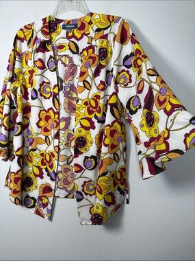 ModCloth Certainly Styled Floral Kimono Jacket Open Front Retro Artsy Boho L/XL